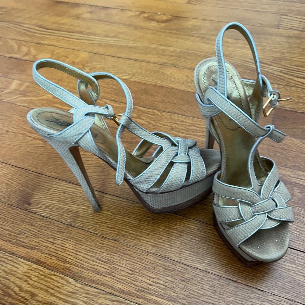 YSL authentic tribute sandal tan & silver boarder size 36